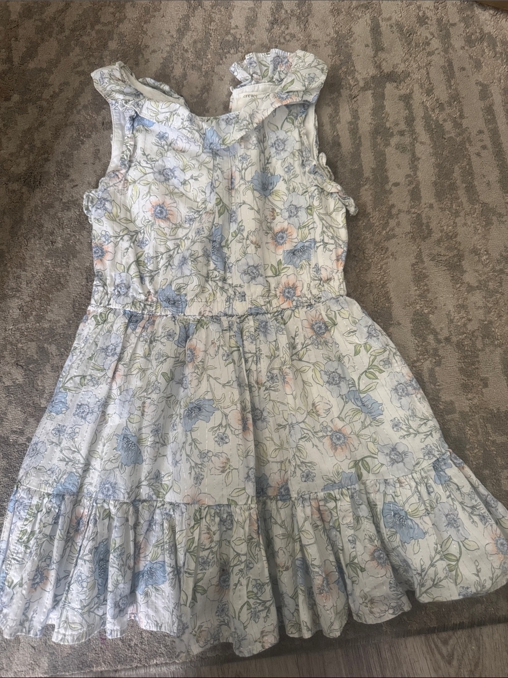 Crewcuts White Floral Ruffle Tiered Dress with Blue and Blush Flowers